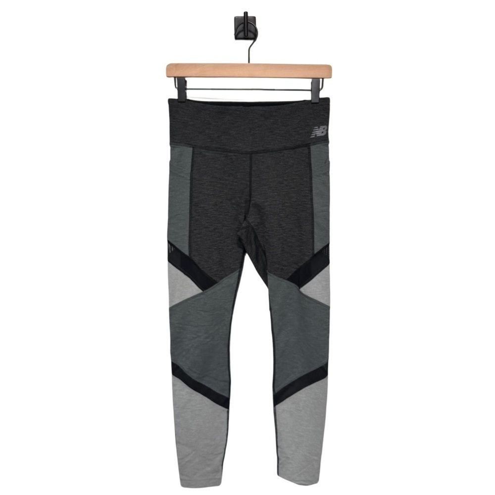 {New Balance} Gray Green Black Mesh Colorblock Gym Running Tights Leggings